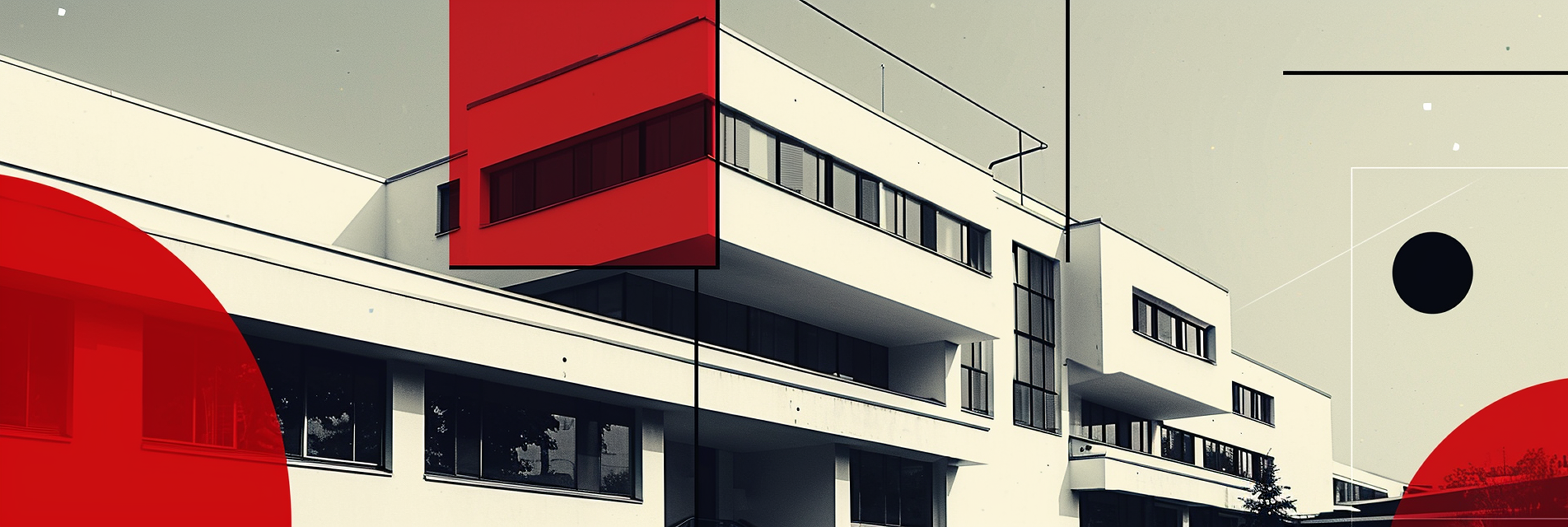 Architecture moderniste rouge et blanche dans un style Bauhaus